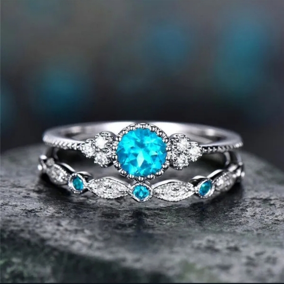 Jewelry - 💙💙NEW💙💙 BEAUTIFUL!! 2PC SILVER plated TURQUOISE CZ'S in both bands rings